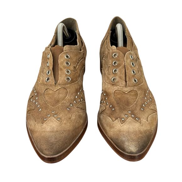Free People Studded Suede Oxford Shooting Arrows 40 Women's Brown Western Heart - Picture 2 of 12
